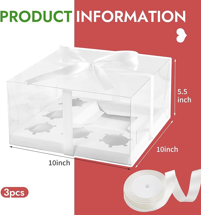 JCD 3 Packs Cake Cupcakes Combo Box 1+5 Cupcake Containers - Image 4