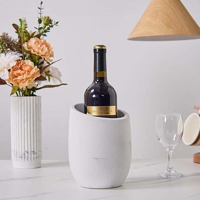 White Marble Textures Wine Chiller Bucket – 750ml Resin Cooler - Image 2