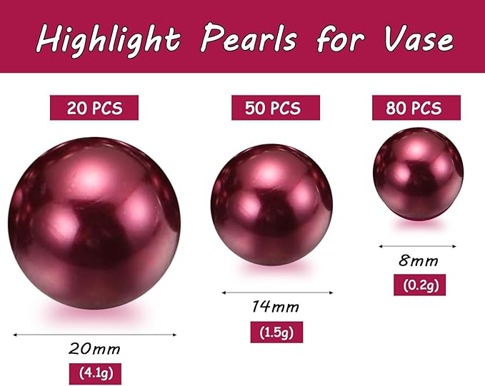 150Pcs Wine Red Polished No Hole Faux Pearl Beads - Image 2