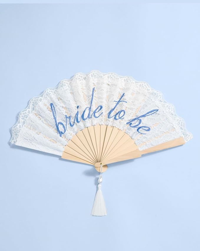 xo, Fetti White Lace Bride to Be Folding Fan | Bridal Something Blue, Wedding - Image 4
