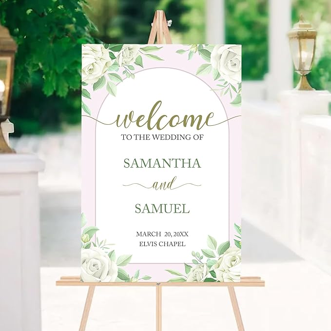 Editable Greenery Wedding Welcome Sign Template, Printable White Floral Sign - Image 5