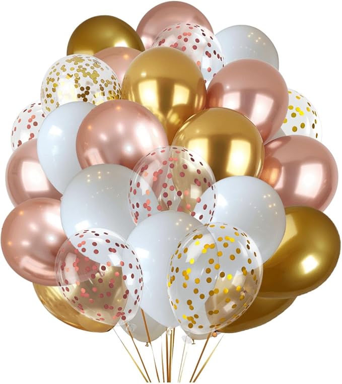 300 Pcs Rose Gold Confetti Balloons Set Lncludes 12 inch Gold White Rose Gold by YFLIUBAI