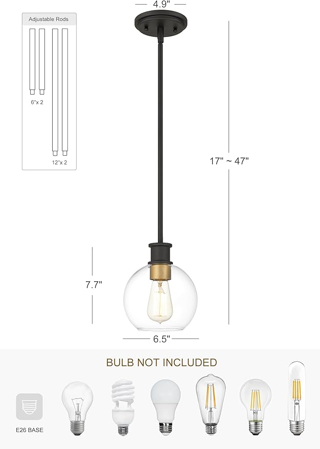 Black and Gold Pendant Light, Modern Globe Pendant Light, Island Pendant Lights - Image 3