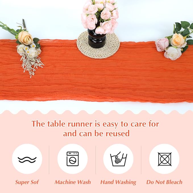 10 Pack Orange Cheesecloth Table Runner -21*120Inch Long Boho Wedding Table - Image 4