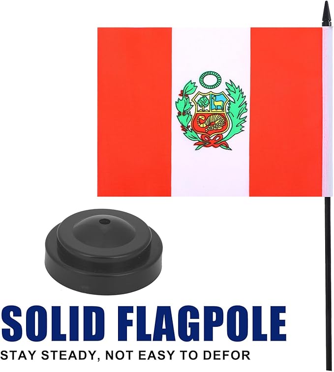 Peru Desk Flag 12" Solid Pole Deluxe Set Peruvian Flags Banner Mini Small Peru - Image 3