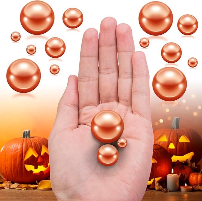 150Pcs Orange Polished No Hole Faux Pearl Beads - Image 4