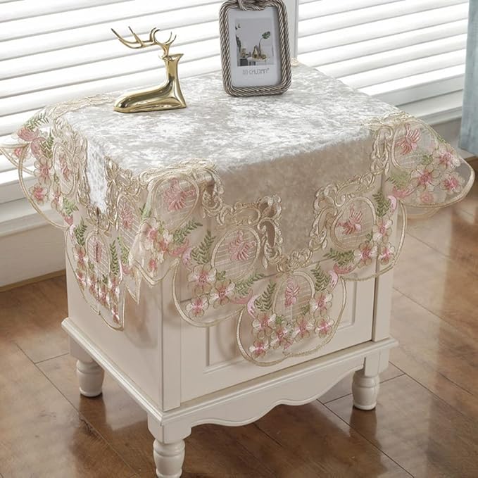vctops Damask Lace Patchwork Tablecloth Luxury Square Small Table Cover Elegant by vctops