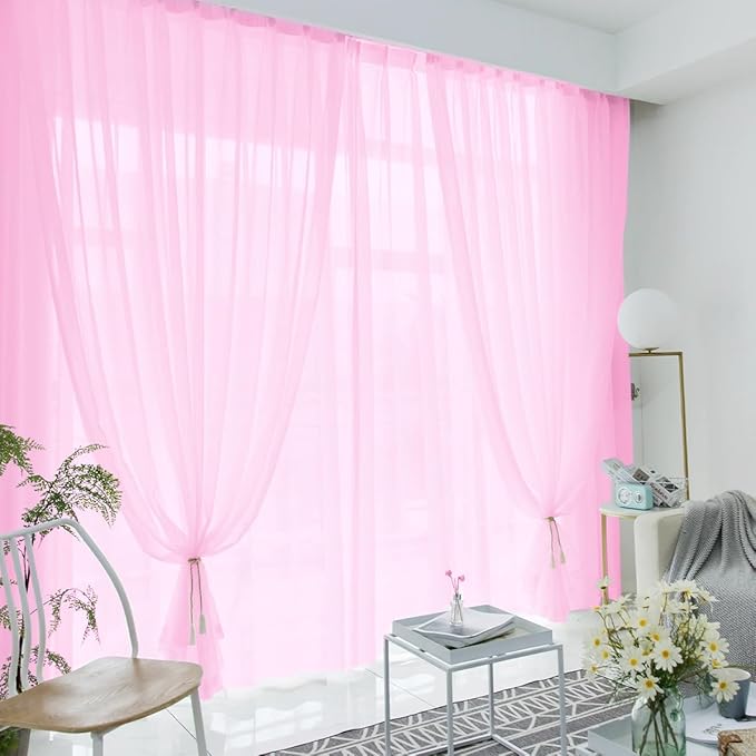 PARTISKY 10x10ft Pink Chiffon Sheer Backdrop Curtains, Wrinkle-Free Wedding - Image 9