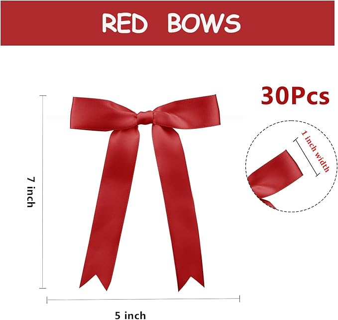 30 Pcs 5x7 Inch Satin Red Bows - Image 3