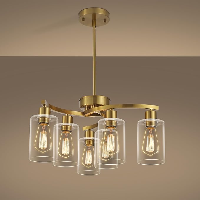 6-Light Gold Chandeliers for Dining Room, Modern Kitchen Island Light Fixtures by CNRATYE