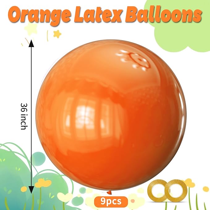 KAWKALSH Orange Balloons 9pcs, 36 Inch Large Orange Balloons - Image 2