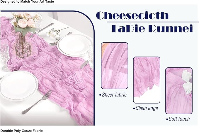 6 Pack Pink Cheesecloth Table Runner 20x120 Inch Boho Wrinkled Sheer Romantic - Image 2