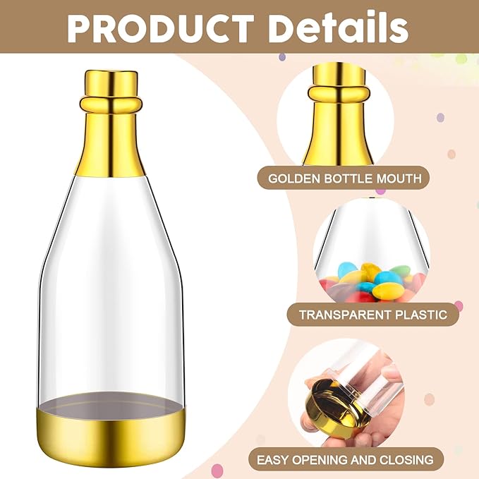 Gerrii 100 Pcs Metallic Mini Champagne Bottle Candy Container Shaped Jars Gold - Image 3