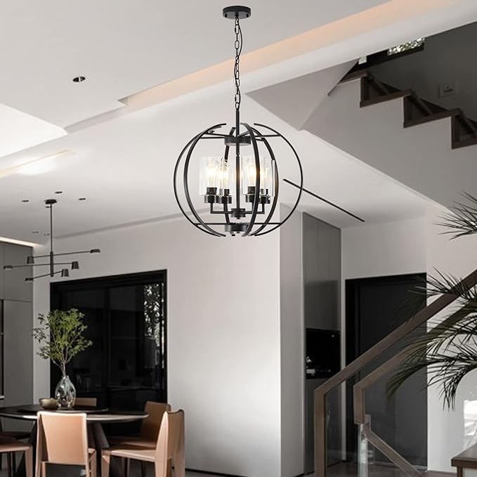 Black Chandelier Lighting with Clear Glass - Image 4