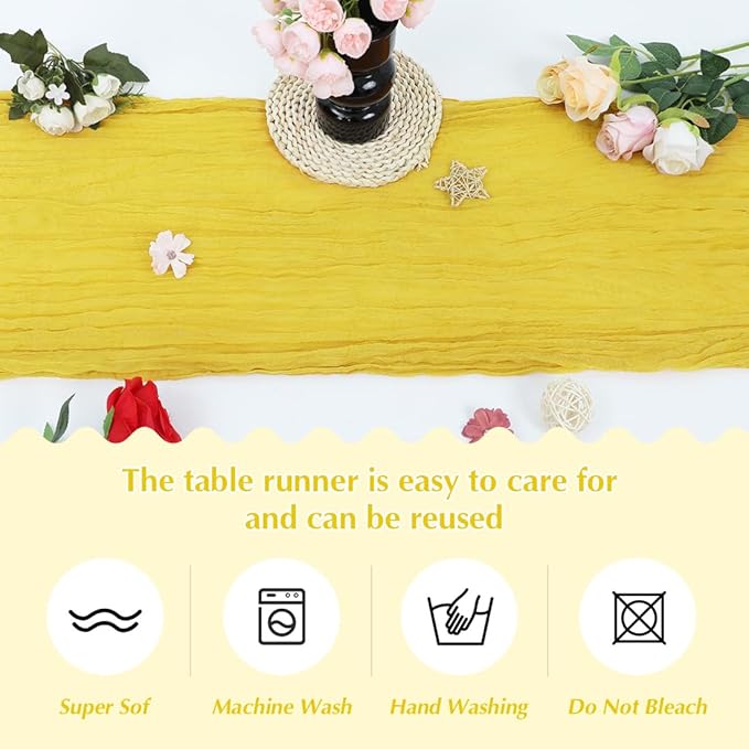 10 Pack Yellow Cheesecloth Table Runner -21*120Inch Long Boho Wedding Table - Image 4