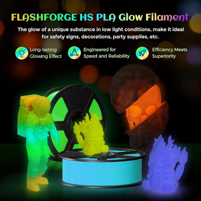 FLASHFORGE Glow in The Dark Rapid PLA Filament 1.75mm, High Flow Speedy 3D - Image 2