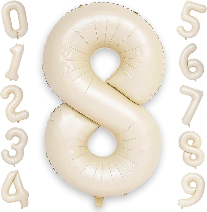 40 Inch Balloon Number 8 Beige, Large Foil Cream Number 8 Balloons Set 0-9 by KAINSY