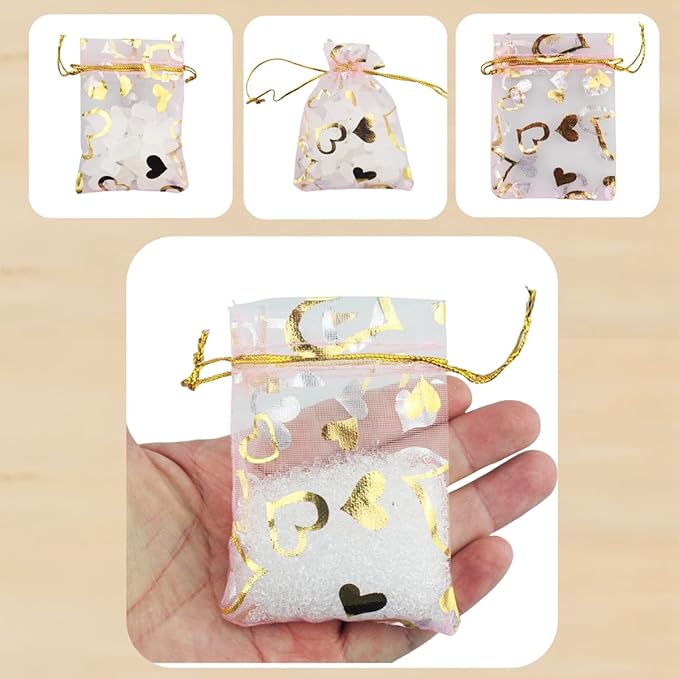 100 Pack 2.8 x 3.5 Inch Flower Heart Organza Jewelry Gift Pouch Candy Pouch - Image 3