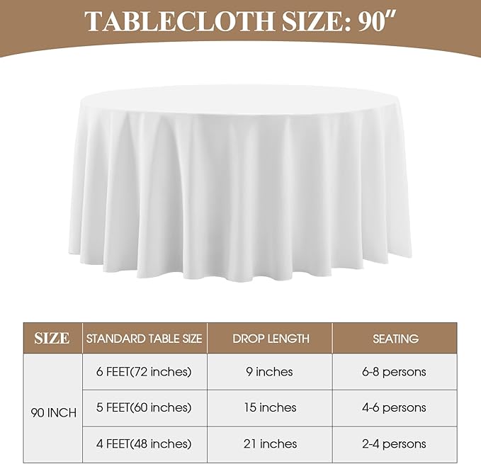 Round Tablecloth 8 Pack 90 Inch White Tablecloths Washable Decorative Linen - Image 6