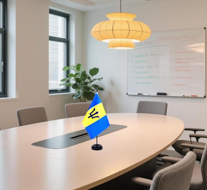 Barbados Desk Flag 12" Solid Pole Deluxe Set Barbadians Flags Banner Mini Small - Image 6