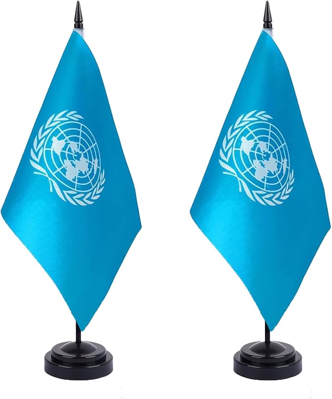 United Nations Desk Flag 12" Solid Pole Deluxe Set United Nations Flags Banner by Unknown
