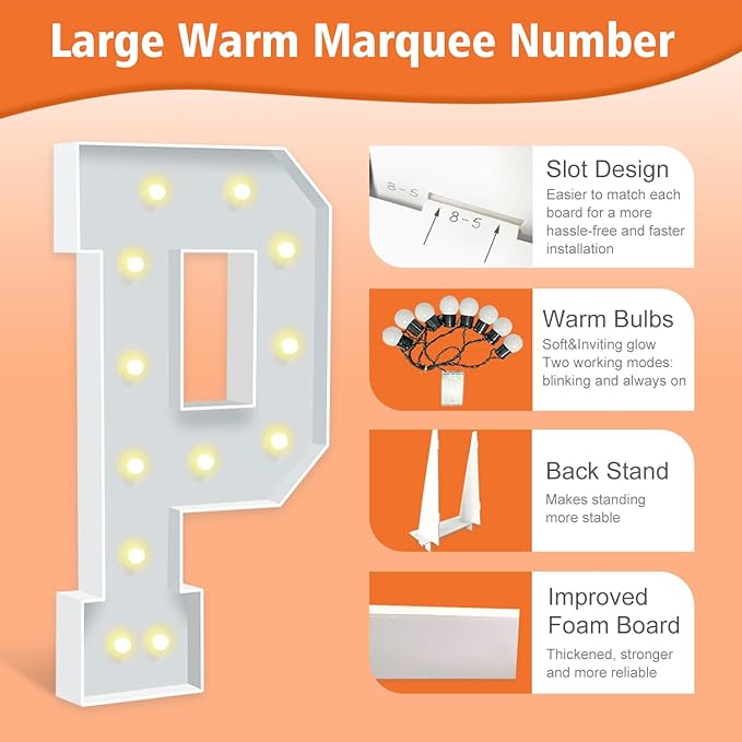 4FT Light Up Marquee Letters P, Large Lighted Letters - Image 3
