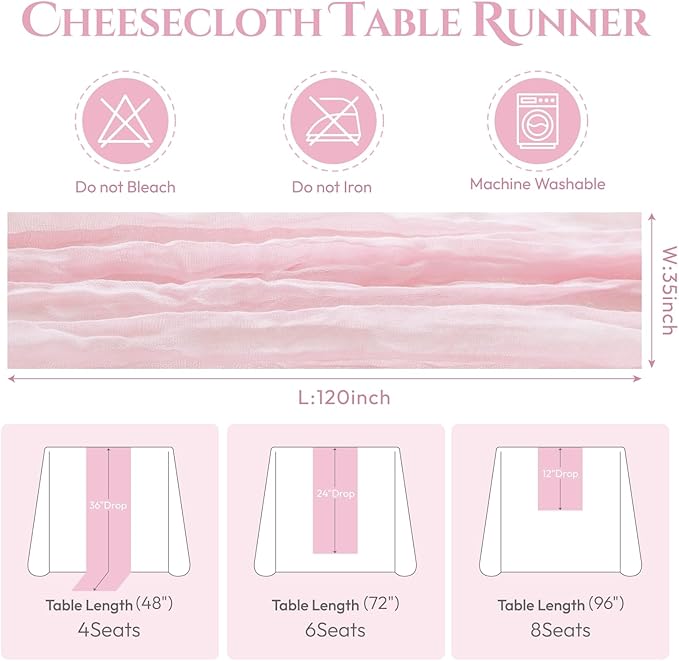Sioloc 5 Pack Light Pink Cheesecloth Table Runner Fall Autumn Decor - Image 6