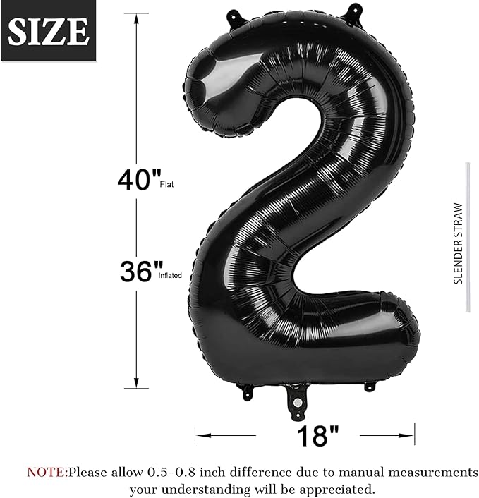 40 Inch Black Number Balloon 0-9, Big Size Happy Birthday Balloon, Foil Helium - Image 2