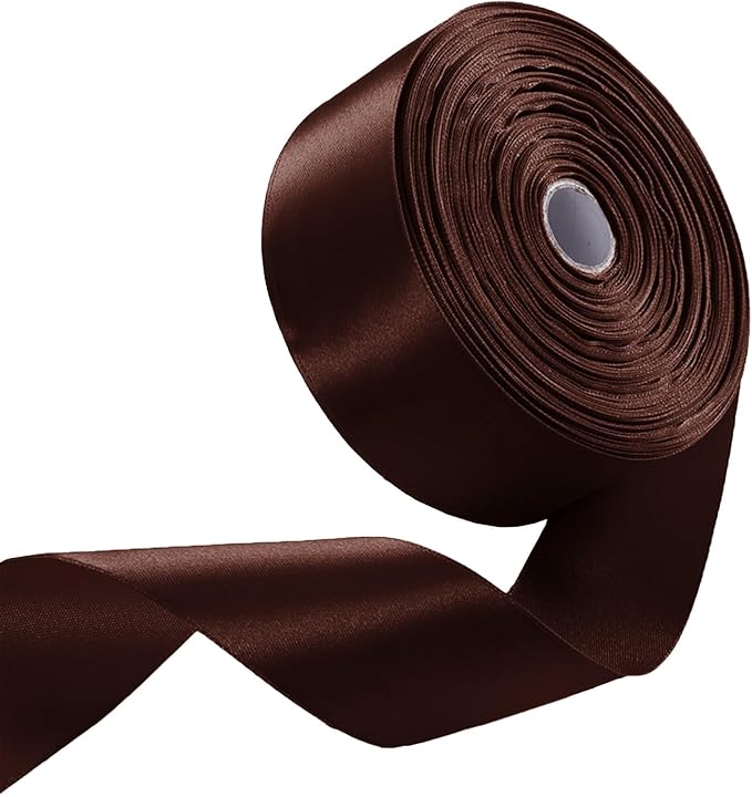 1-1/2 Inch Brown Satin Ribbon 50 Yards Solid Fabric Ribbons by Celadora