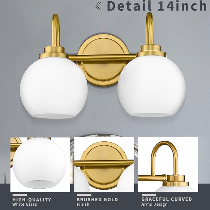 Gold Bathroom Vanity Light Fixtures, 2 Light Modern Over Mirror - Image 3