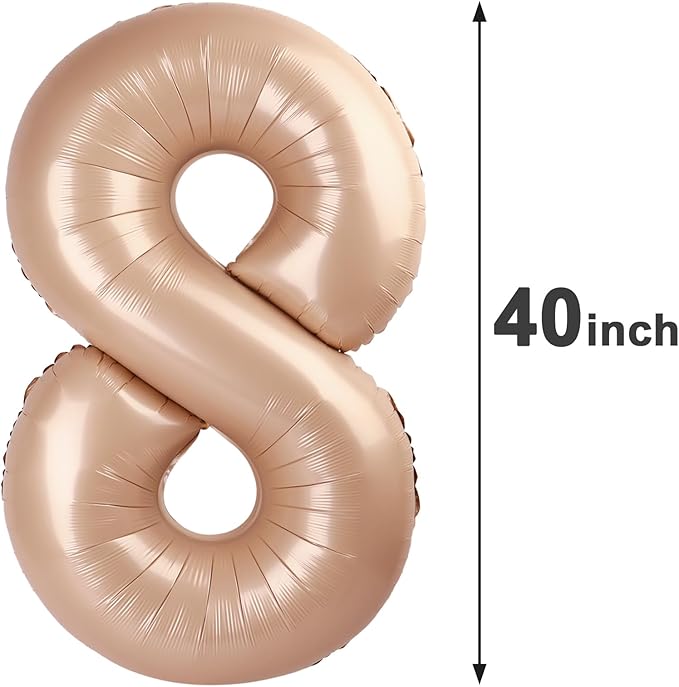 Light Brown Foil Number 8 Balloon 40 Inch, Helium Mylar Eight Number 8 18 28 38 - Image 2