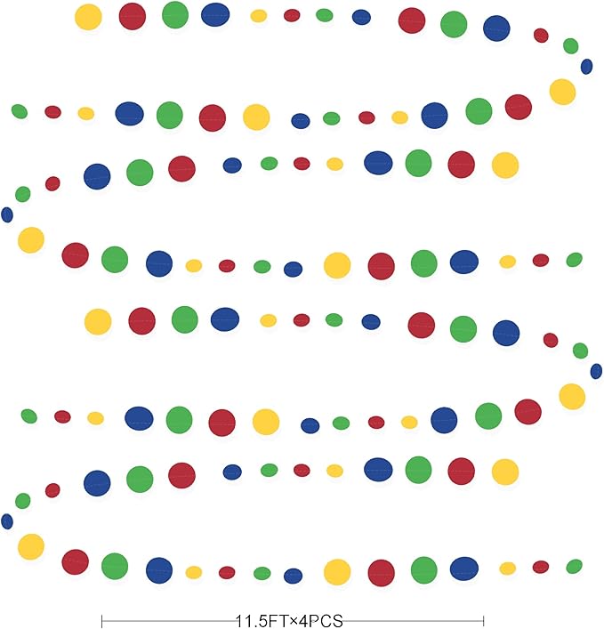 Super Mario Party Decorations Circle Dot Garland Red Blue Yellow Green Hanging - Image 2