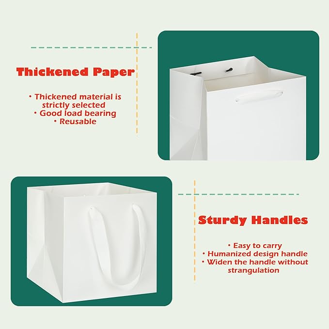 ADIDO EVA White Square Gift Bags Small Size Square Bottom Paper Bags - Image 3