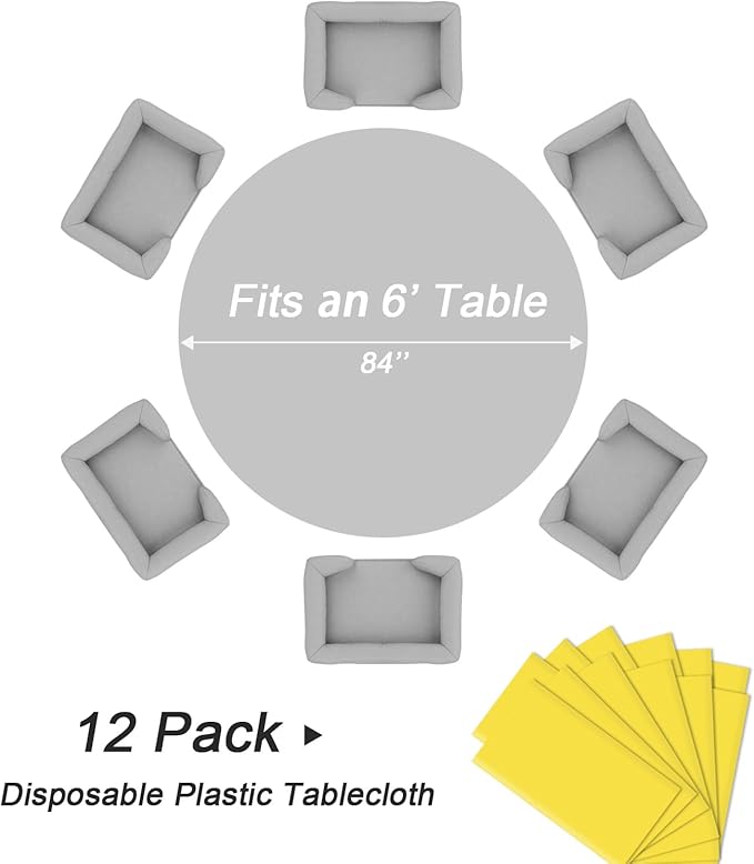 QIKSION Yellow Round Tablecloth 12 Pack, 84 Inch Plastic Table Cover Disposable - Image 5