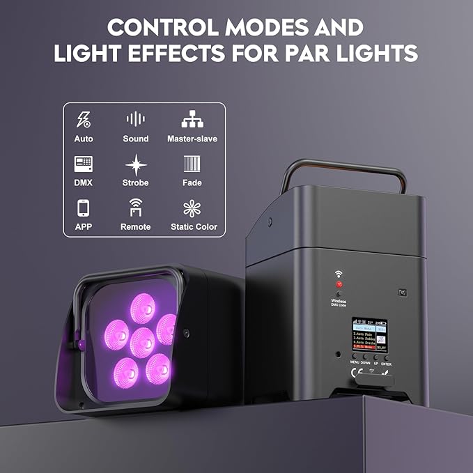 9600mAh Wireless Uplights, 6x18W RGBWA UV Rechargeable Stage Lights, - Image 2