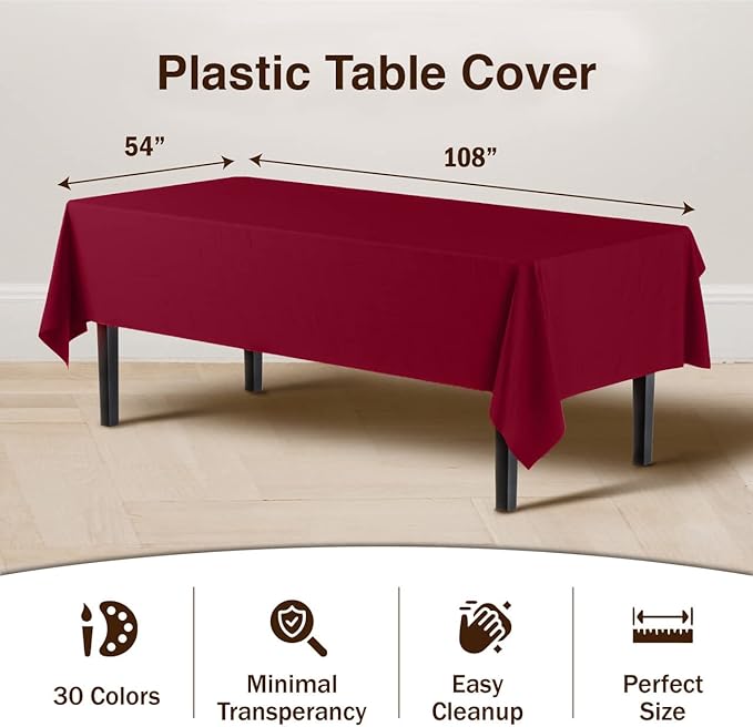 Party Solids Pack of 12 Premium Plastic Tablecloth 54 Inch x 108 Inch Rectangle - Image 3