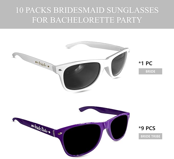 LADY&HOME 10 Pack Bachelorette Party Sunglasses Favors, Bridesmaid and Bride - Image 2