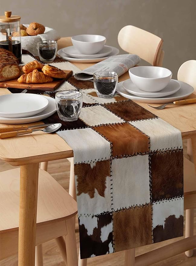 Abstract Cowhides Cotton Linen Table Runner - Image 3