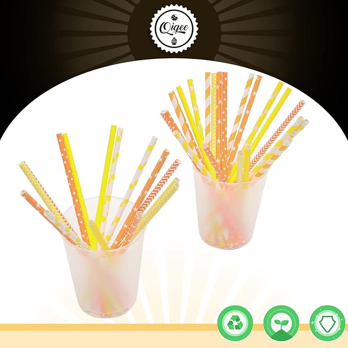 Yellow Orange Paper Straws for Drinking Yellow Disposable Straws 150pcs - Image 3
