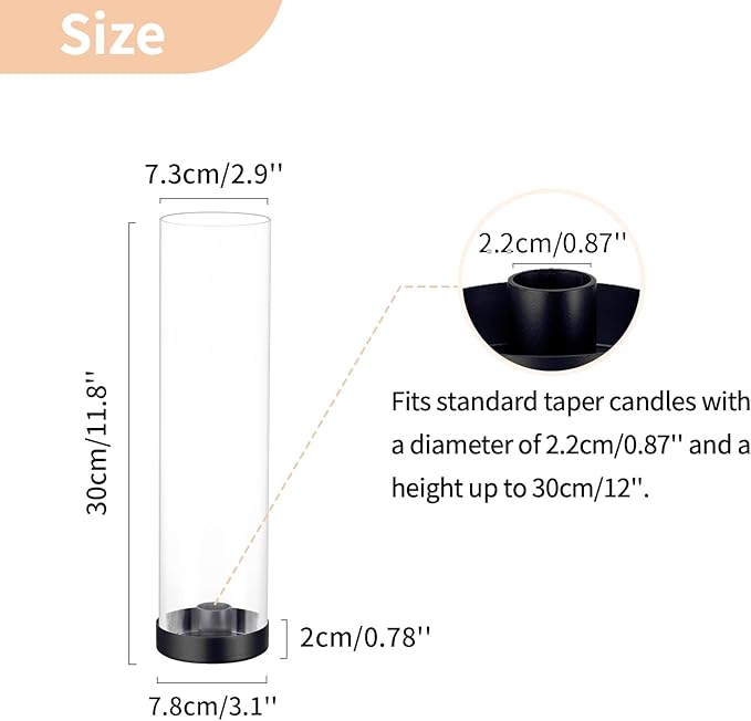 NUPTIO Black Taper Candle Holders: 10 Pcs Bulk 11.81 inch Tall Hurricane Glass - Image 6