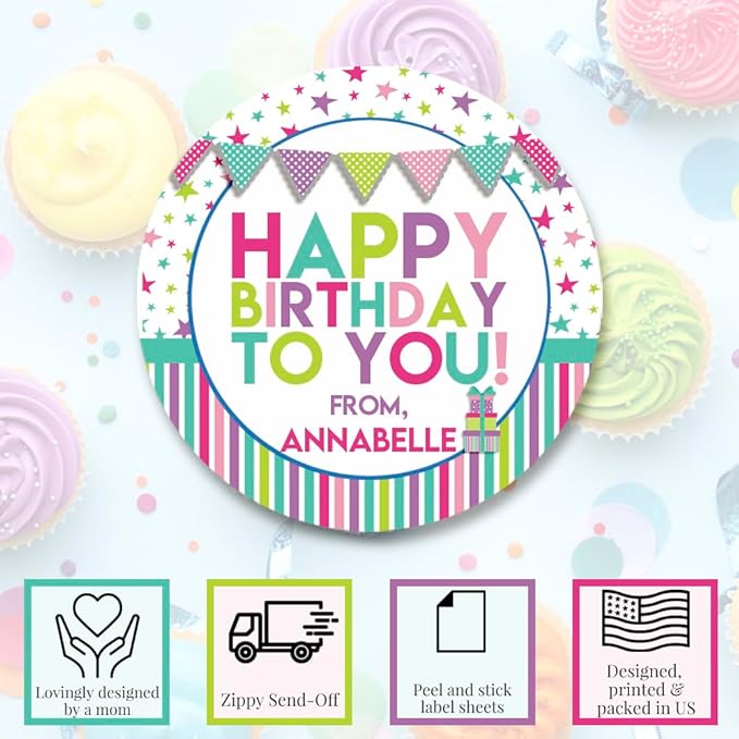 Custom & Personalized Happy Birthday to You Gift Tag Sticker Labels in Pastel - Image 3