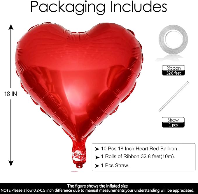 10Pcs Red Foil Heart Shaped Balloons 18 Inch Heart Mylar Balloons - Image 2