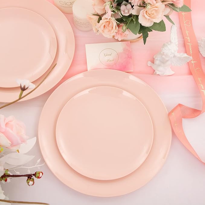 KIRE 60PCS Pink Plastic Plates Disposable - Image 3