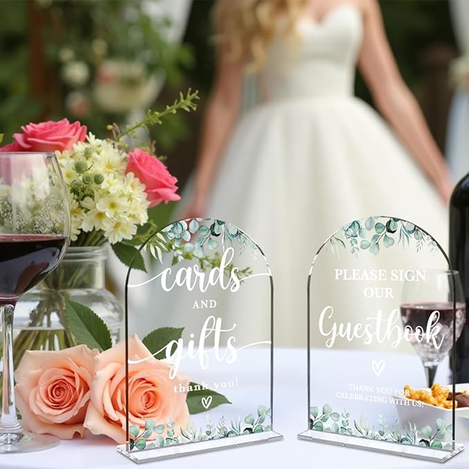 2 Pcs Acrylic Wedding Signs for Reception, Bridal Shower Decorations, Cards and - Image 3