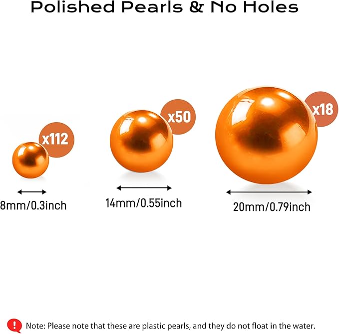 180PCS Orange Beads for Centerpieces Vases, No Hole Polished Pearl Makeup Beads - Image 2