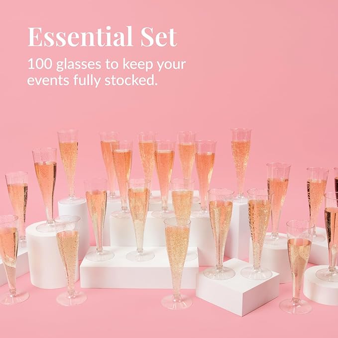 Prestee 100 Gold Plastic Champagne Flutes - Image 4