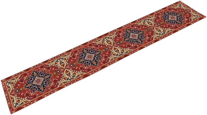 Boho Old French Table Runner, Vintage Red Beige Retro Flower Rustic Country - Image 7
