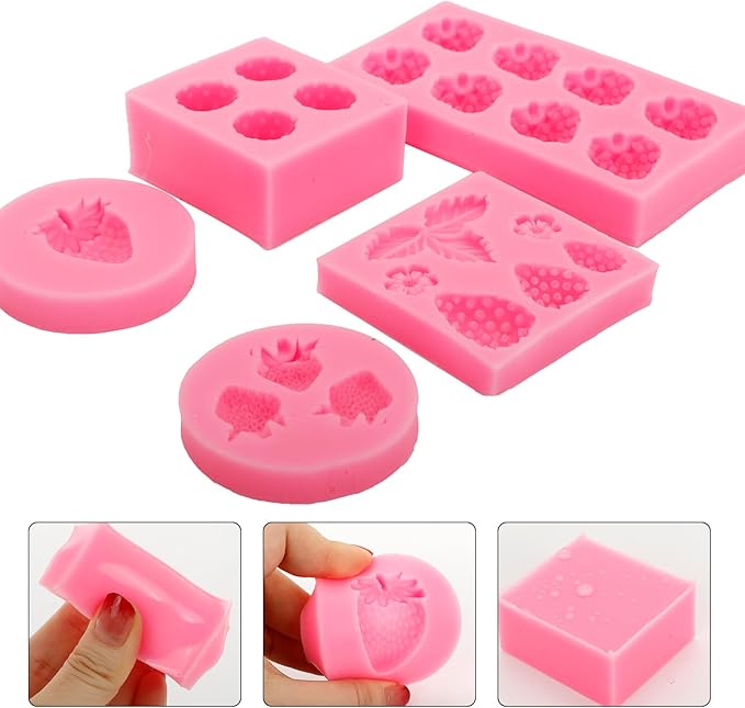 5PCS Strawberry Silicone Molds, 3D Chocolate Fondant Fruit Mold Set - Image 4