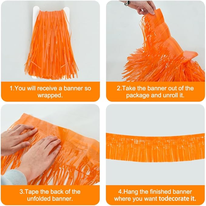 BEISHIDA 3 Packs Metallic Foil Fringe Garland Orange Wall Hanging Tinsel Fringe - Image 3