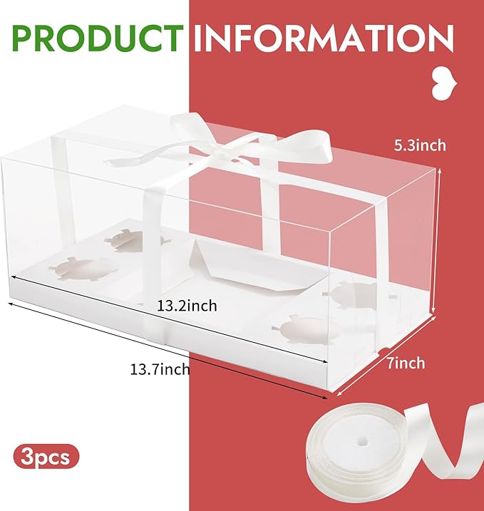 JCD 3pcs Clear Cupcake Boxes Combo, Cake and Cupcakes Box 1+4 Bento Box - Image 4